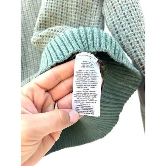 Ralph Lauren Wool Knit Sweater Faux Leather Green Brown Jumper Small Equestrian - Picture 8 of 8